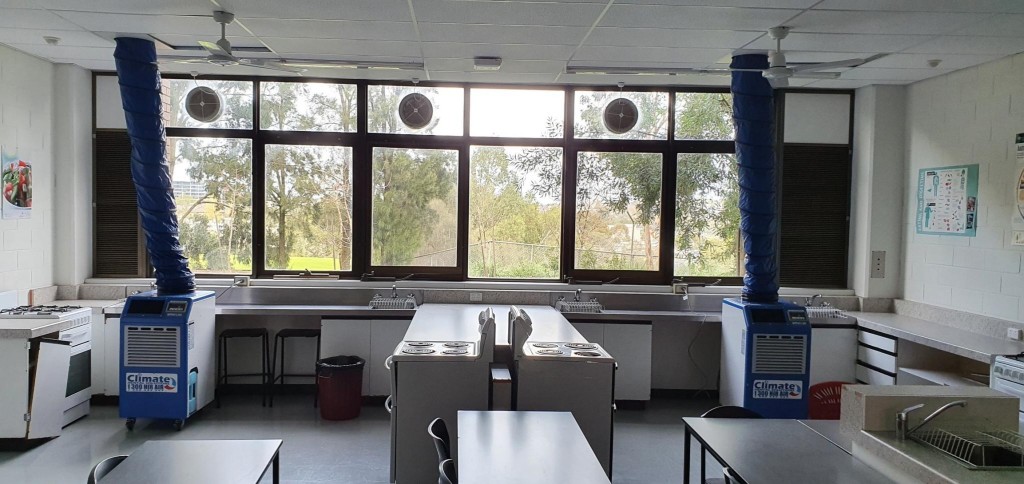 CRS heaters set up to provide a classroom with heat